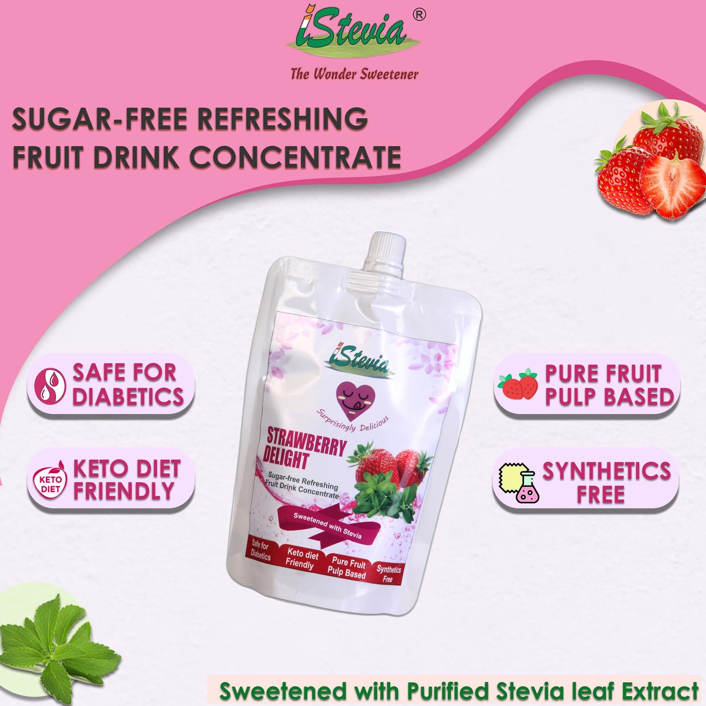 Strawberry Sugar-Free Stevia Sweetened | Fruit Juice Concentrate | 100% Natural | 200mL