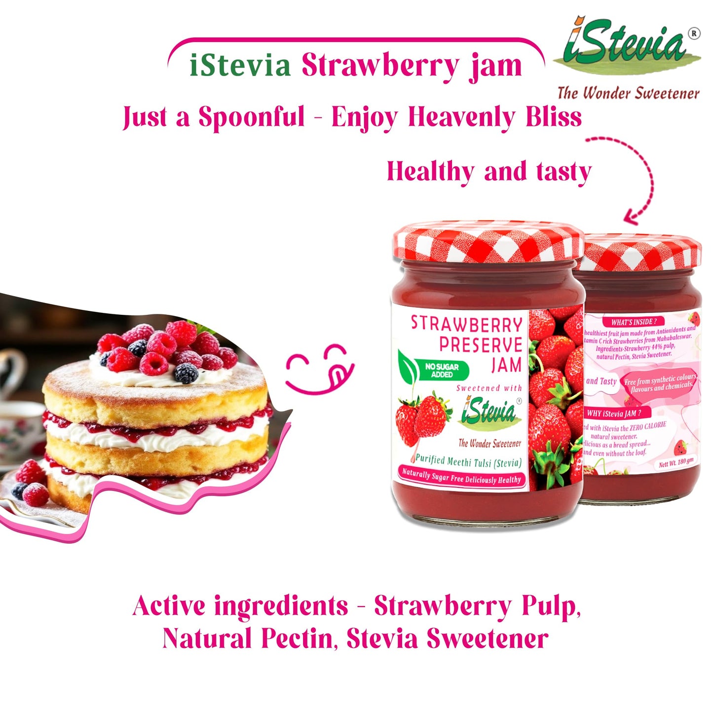 Strawberry Jam With Real Fruit Pulp | 100% Natural | Zero Added Sugar | 180g