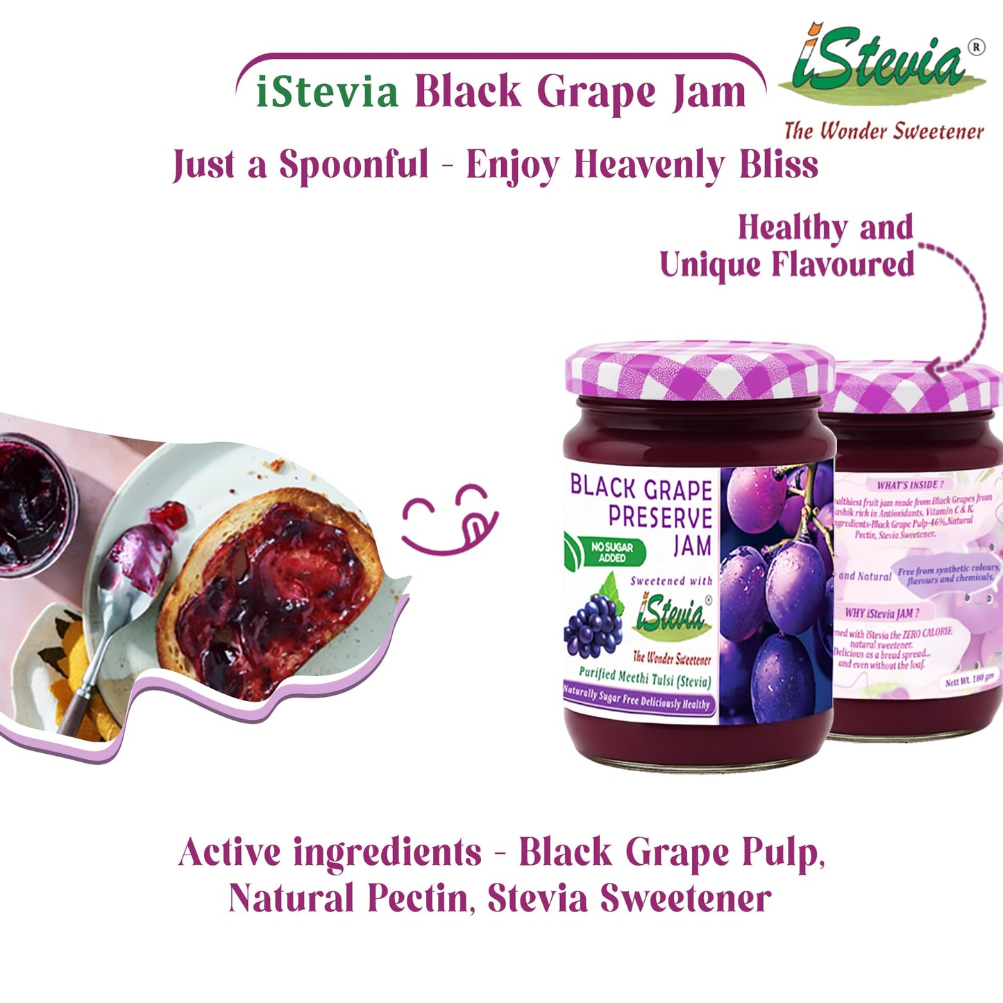 Black Grape Jam With Real Fruit Pulp | 100% Natural | Zero Added Sugar | 180g