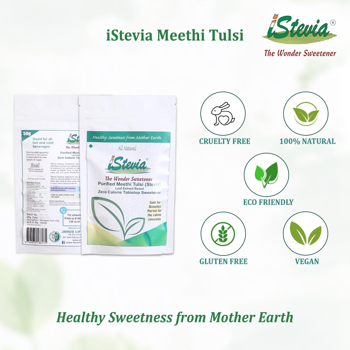 Meethi Tulsi Powder | Stevia Sweetened Everyday Sweetener | 100% Natural | Guilt Free Sweetness | Pack of 2