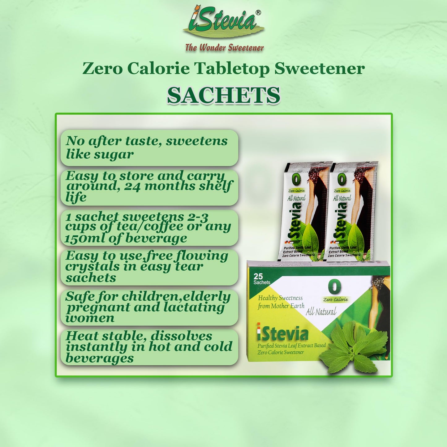 Sugar-Free Powder Sachets | Everyday Sweetener | 100% Natural & Diabetic Friendly Sweetener | Vegan Zero Calorie Guilt free Sugar | 25 Sachets per Pack