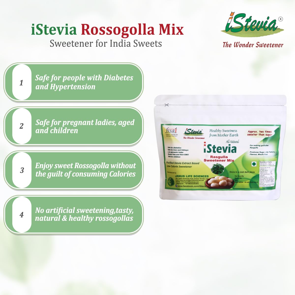 Rosogolla Mix | Specialty Sweeteners | Stevia Sweetened Formulated | Zero Calories | Vegan Diabetic Keto Friendly