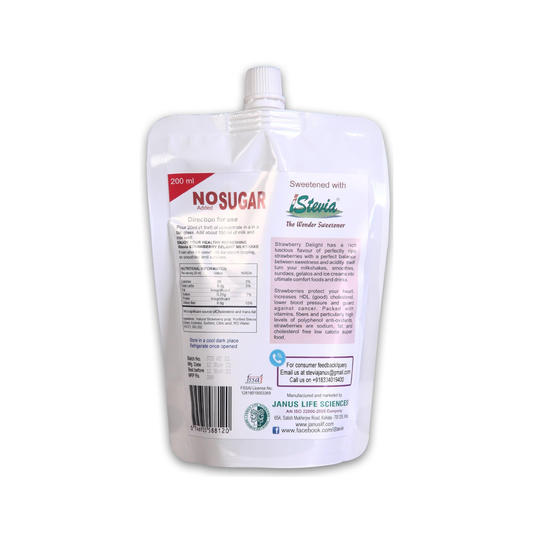 Strawberry Sugar-Free Stevia Sweetened | Fruit Juice Concentrate | 100% Natural | 200mL