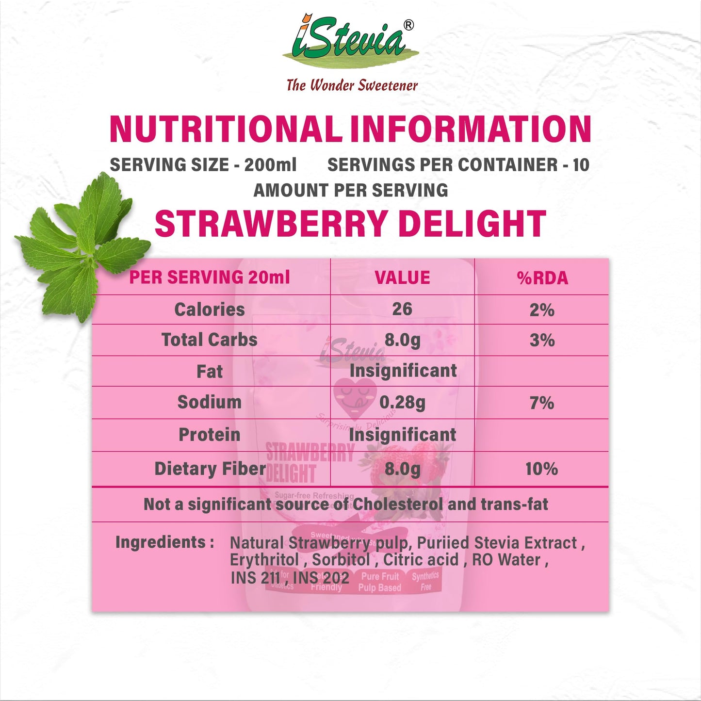 Strawberry Sugar-Free Stevia Sweetened | Fruit Juice Concentrate | 100% Natural | 200mL
