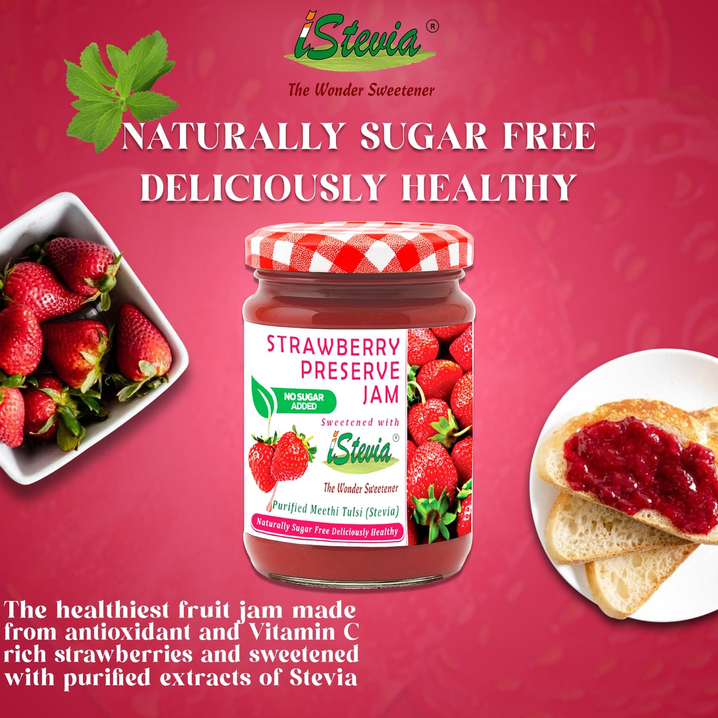 Strawberry Jam With Real Fruit Pulp | 100% Natural | Zero Added Sugar | 180g